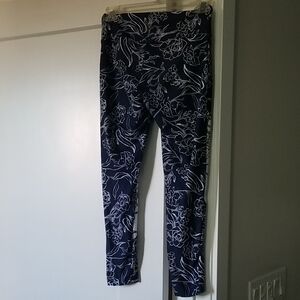 Balance Collection White Floral Patterned Navy Leggings Size S